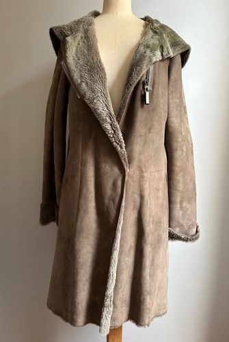 Manteau peau lainée taupe - en,